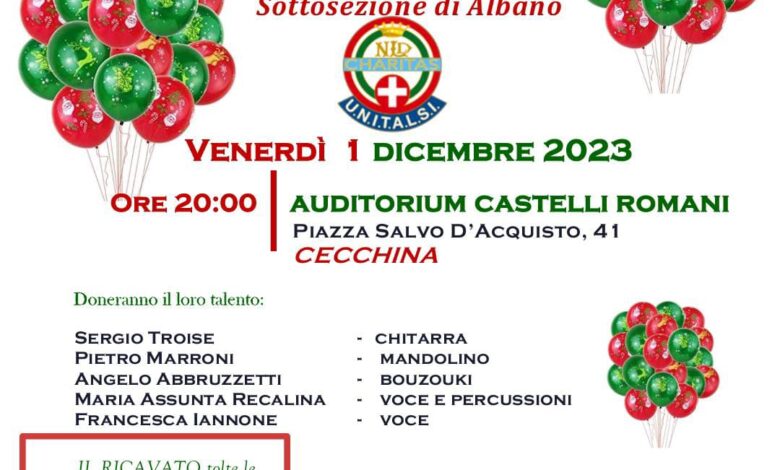 Evento beneficenza Unitalsi Albano serata di beneficenza volano canzoni
