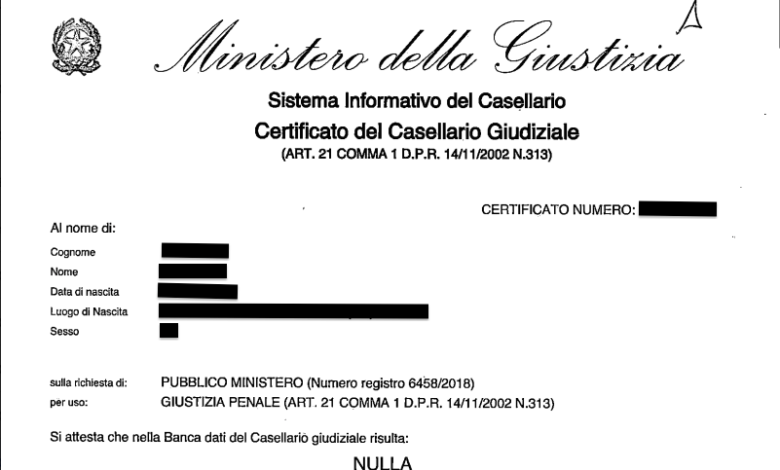 Certificato del Casellario Giudiziale