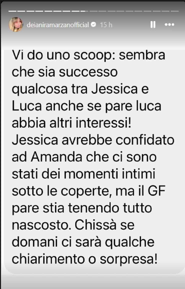 lo scoop di deianira marzano su luca calvani e jessica morlacchi del grande fratello